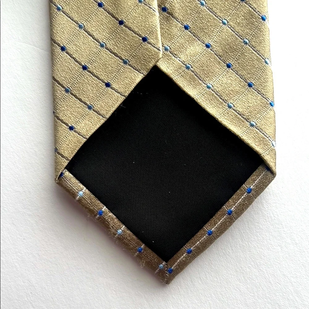 Stafford Tan and Blue‎ Classic  100% Silk Tie with Geometric Pattern